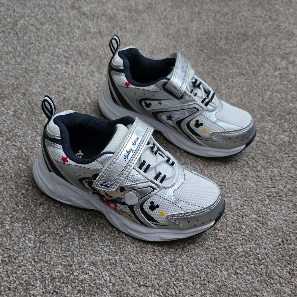 Disney Junior Mickey Mouse Kids Sneakers Silver/Navy US 11 Velcro Strap